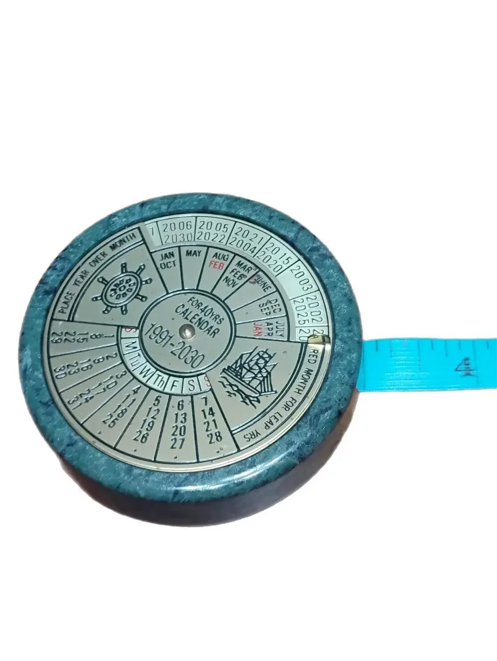 Vintage 19991-2030 Marble Brass 40 Year Perpetual Calendar Paper Weight Rare